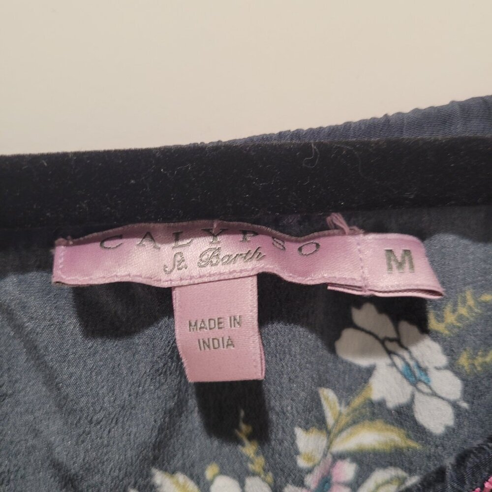 Calypso St. Barth Paisley Printed Silk Maxi Corded Skirt Nogi M Medium Navy Pink - Picture 7 of 8